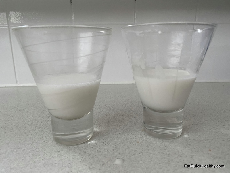 Coconut milk after defrosting and electric mixing (left) compared with fresh (right) - will coconut milk freeze